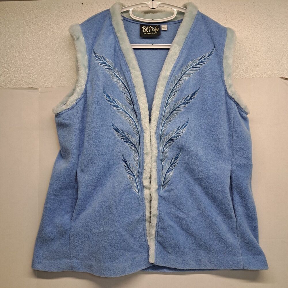 Bob Mackie Wearable Art Vest Fleece  Embroidered Floral Women's 1X